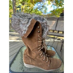 RuffHewn Brown Faux Fur‎ Cuff Lace Up Knee High Winter Boots Womens Size 7